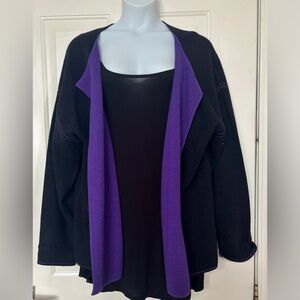 Modern Soul Wool Blend  Black and Purple Open Cardigan 2X